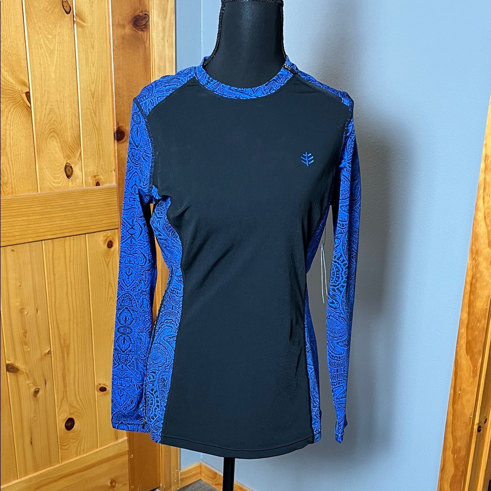 Coolibar Women's Black and Blue long sleeve zip rash guard